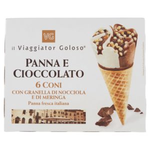 6 coni panna e cioccolato con granella di nocciola e meringa