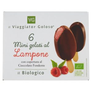 6 minigelati al lampone con copertura di cioccolato fondente il Biologico
