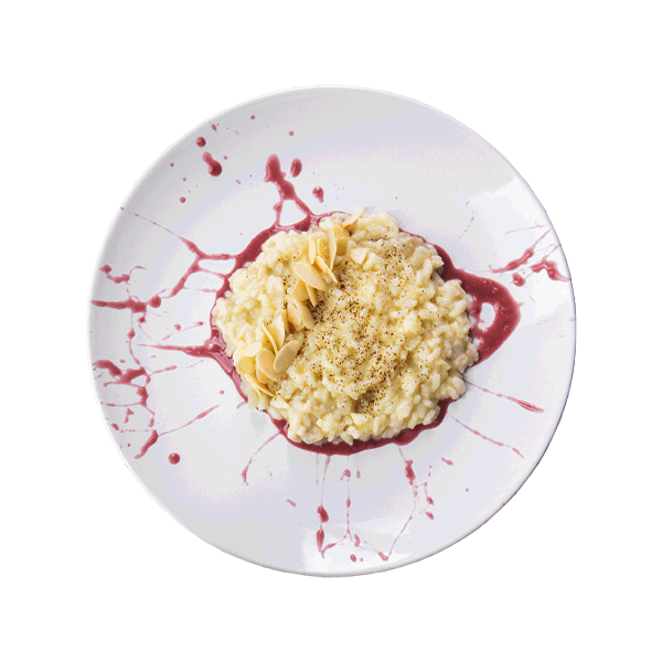 Risotto con crema di topinambur e mandorle