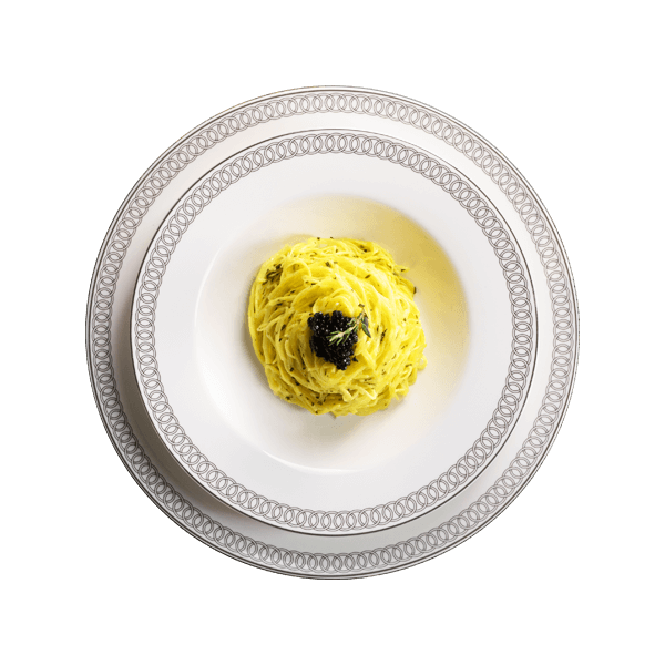 Tajarin al burro aromatizzati alle erbe e caviale