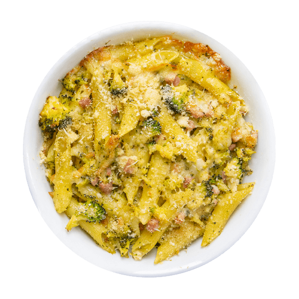 Penne gratinate con broccoli, cotto e scamorza