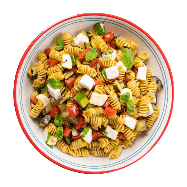 Fusilli di ceci con verdure grigliate e mozzarella