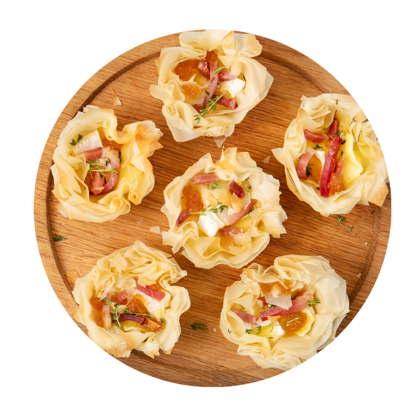 Cestini di pasta fillo con salsa di cipolle