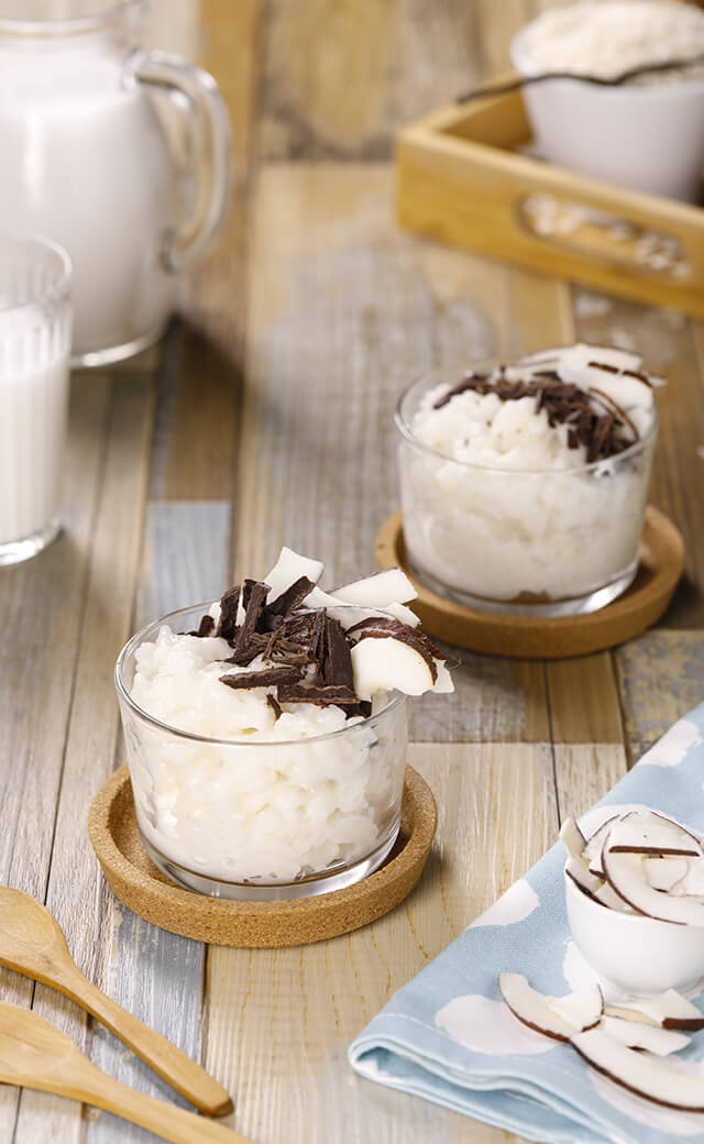 Budino di riso al cocco e cioccolato