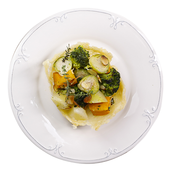 Cestini di verdure autunnali glassate al miele, timo e mandorle