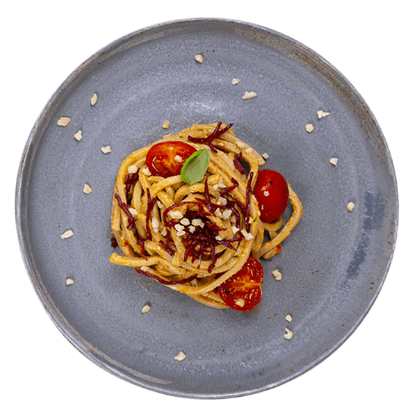 Troccoli con pesto alla siciliana e bresaola