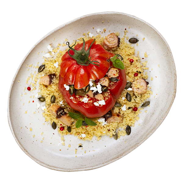 Pomodori ripieni di cous cous e sgombro