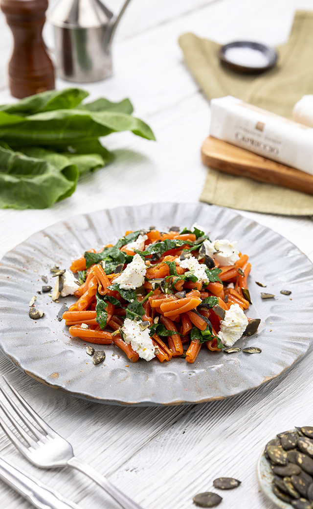 Strozzapreti di lenticchie con bietole e formaggio fresco