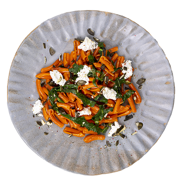 Strozzapreti di lenticchie con bietole e formaggio fresco