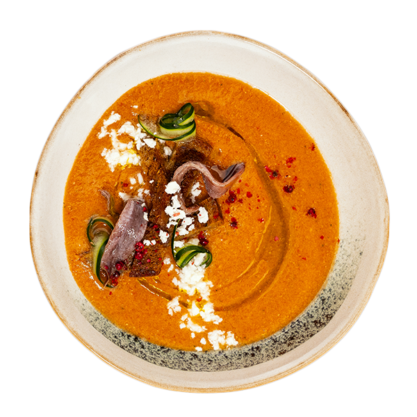 Gazpacho con filetti di acciughe del Mar Cantabrico