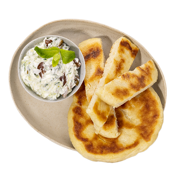 Focaccine allo yogurt con tzatziki alle olive taggiasche