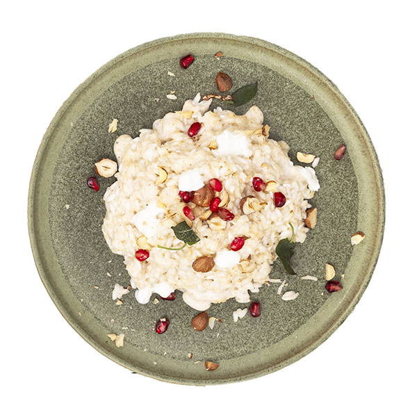 Risotto al prosecco con burrata e nocciole in crema