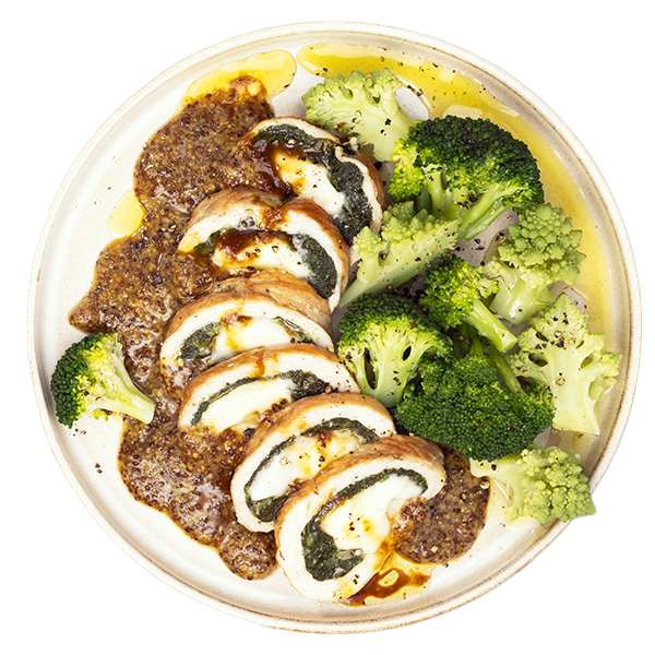 Rollè di arrosto ripieno, con salsa alla senape e al miele