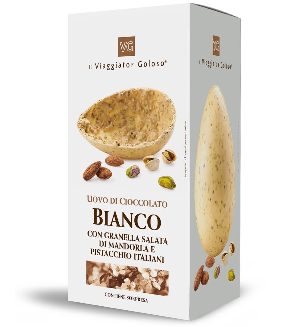 Uovo di Cioccolato Bianco con Granella Salata di Mandorla e Pistacchio Italiani